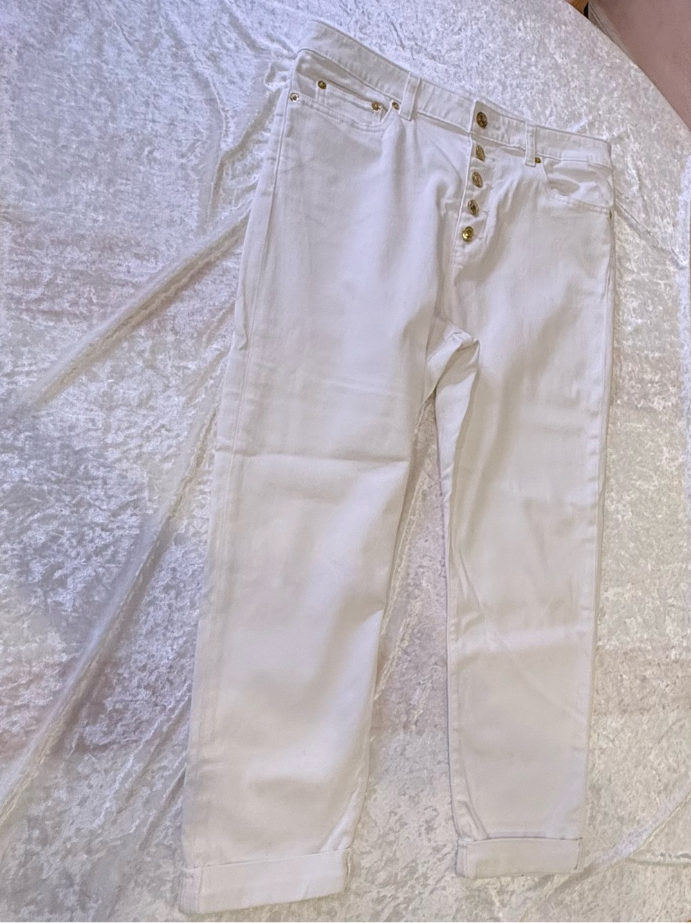 Michael Kors White Button-Fly Straight Jeans Minimalist Comfort NWOT